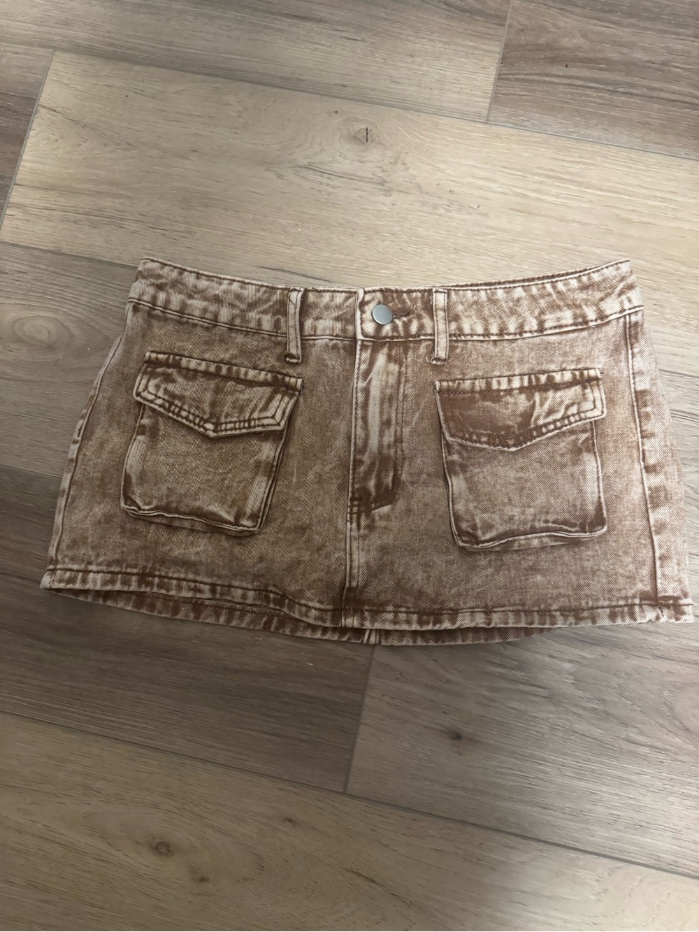 SHEIN Brown/Tan Acid-Wash Denim Mini Skirt size medium